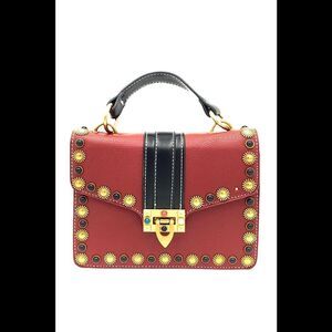 Izzy K Faux Leather Studded Satchel Berry